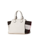 Burberry Black Red Color White Leather Canvas Handbag Tote Bag ( )