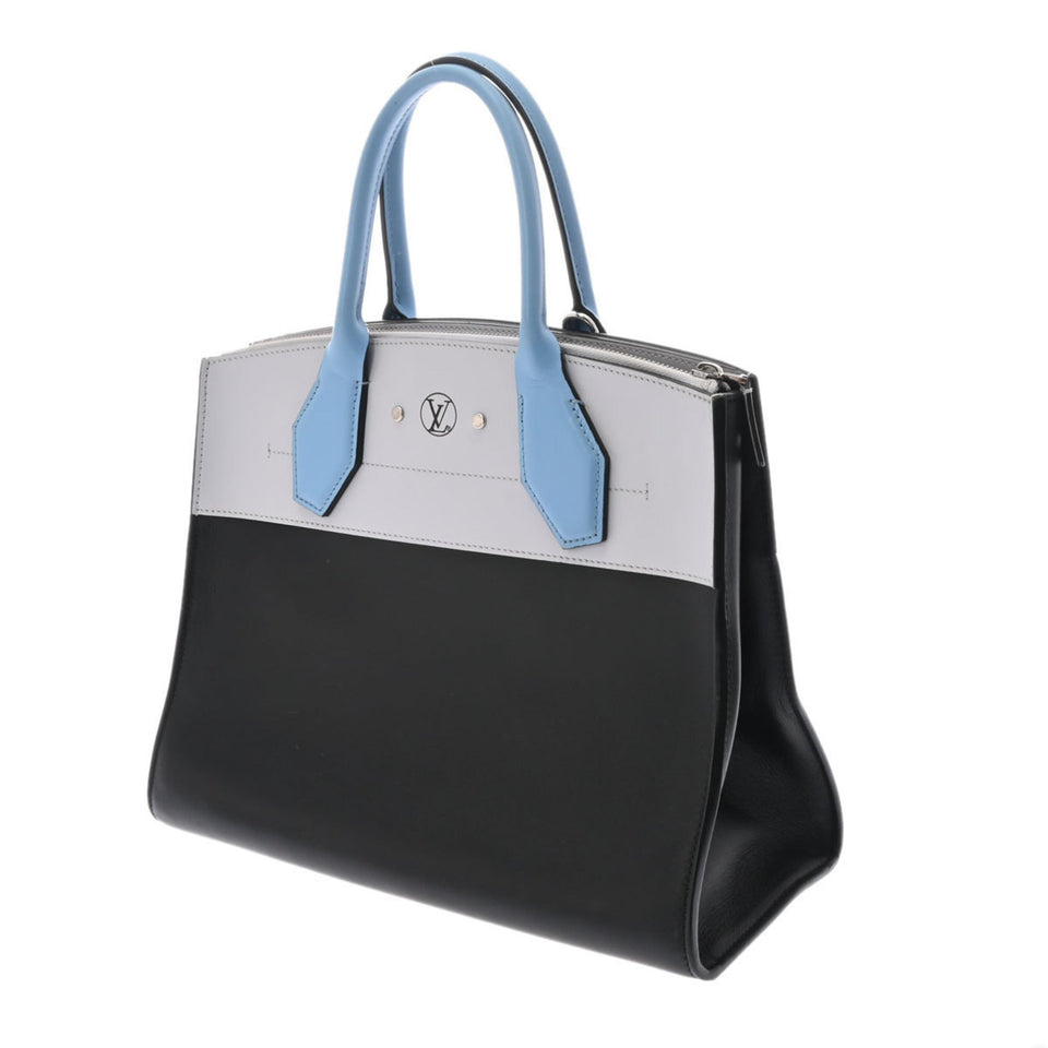 Louis Vuitton City Steamer MM Black Gray Blue Ladies Calf Bag