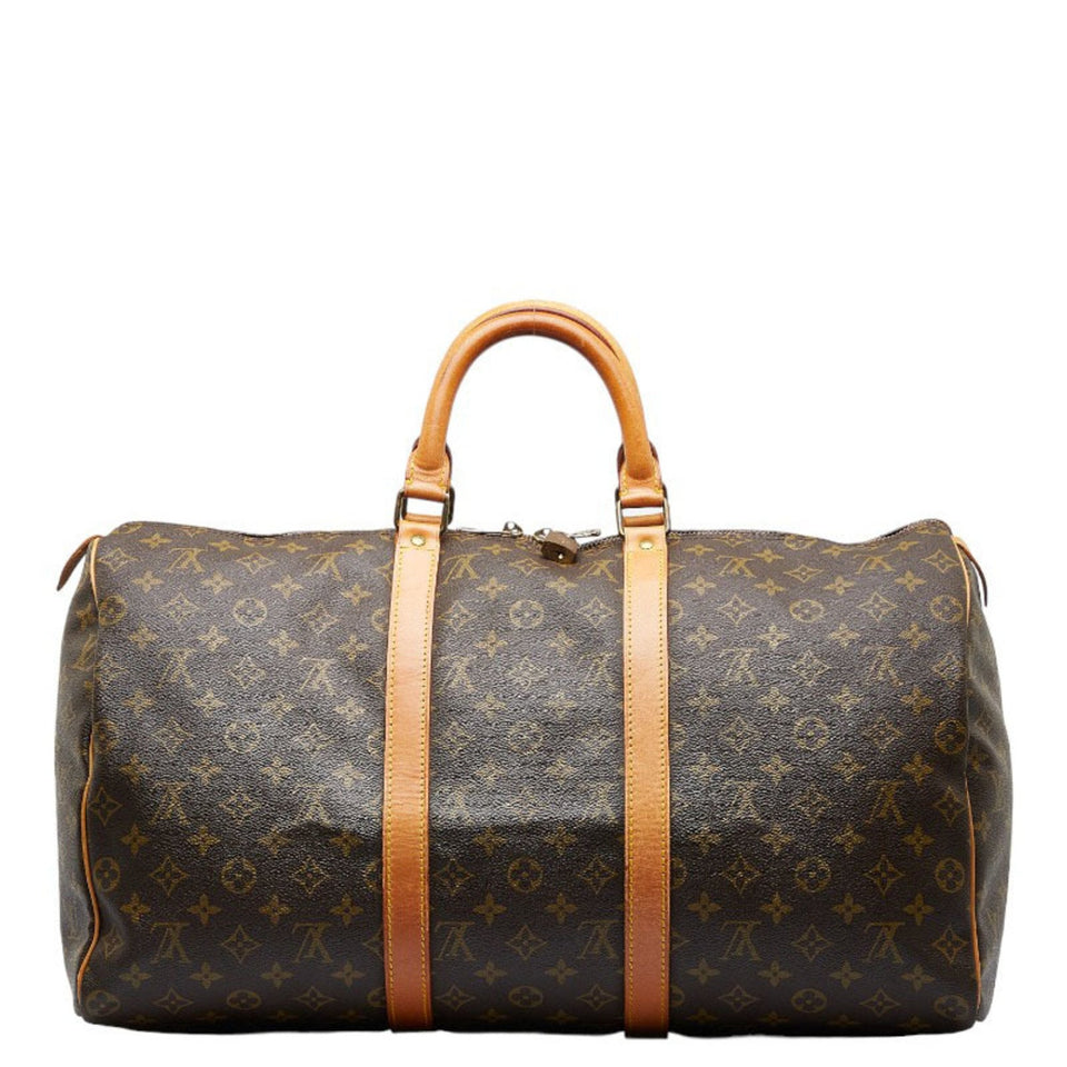 Louis Vuitton Monogram Keepall 50 Boston Bag Brown PVC Leather Ladies