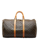 Louis Vuitton Monogram Keepall 50 Boston Bag Brown PVC Leather Ladies
