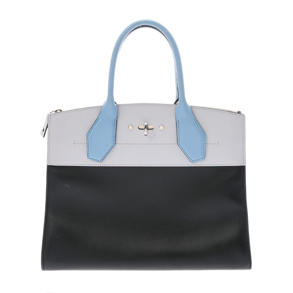Louis Vuitton City Steamer MM Black Gray Blue Ladies Calf Bag