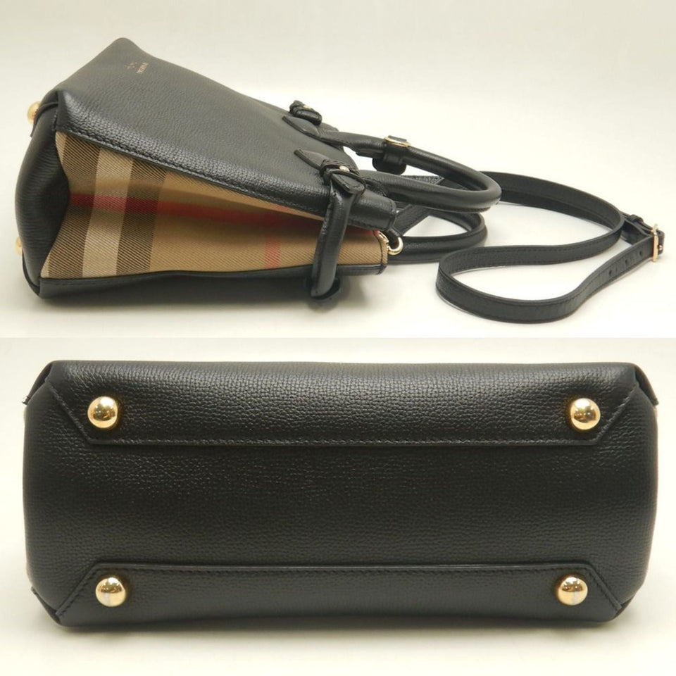 Burberry Black Leather Canvas Handbag ( )