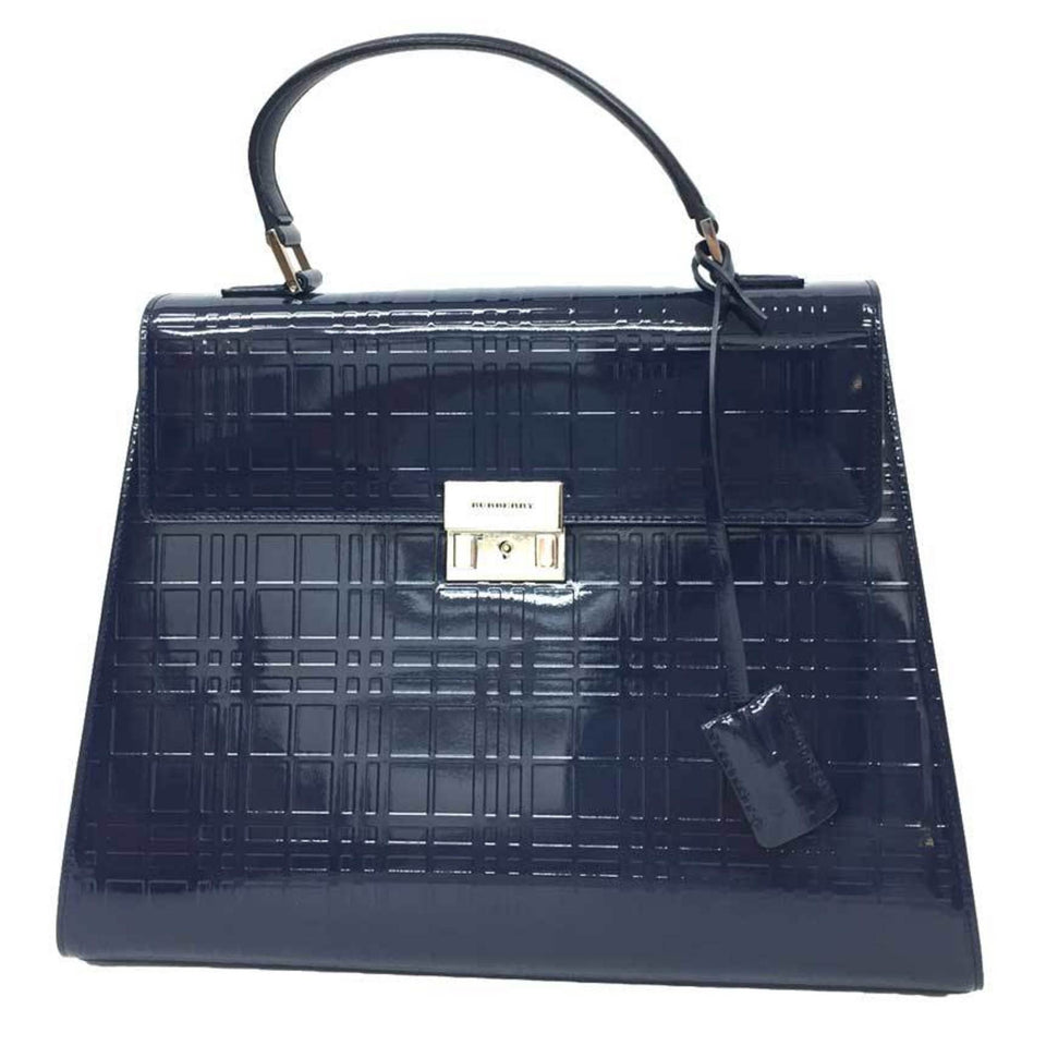 Burberry Navy Patent Leather Handbag Tote Bag ( )