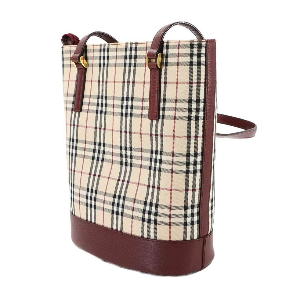 Burberry Beige Bordeaux Canvas Leather Tote Bag ( )