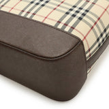 Burberry Beige Black Bordeaux Dark Brown Canvas Leather Shoulder Bag Tote Bag ( )