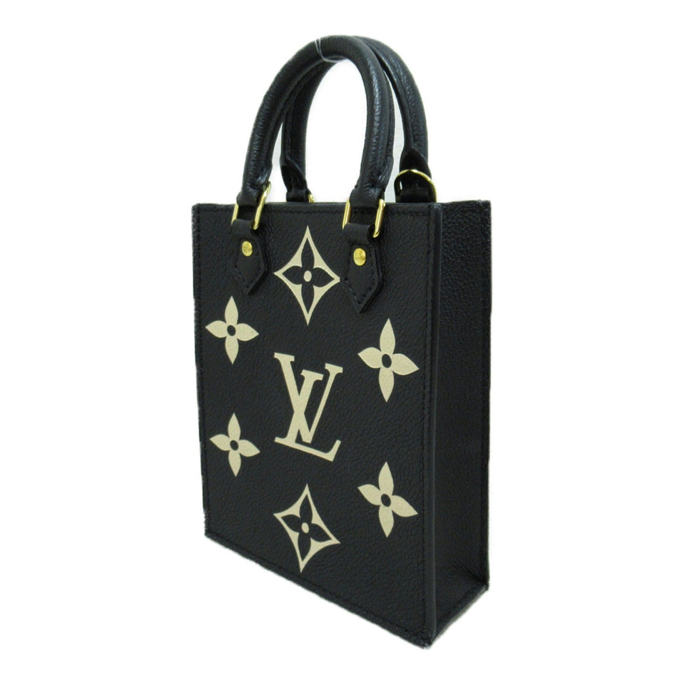 Louis Vuitton Petit Sac Plat Shoulder Bag Black Beige Monogram empreinte leather