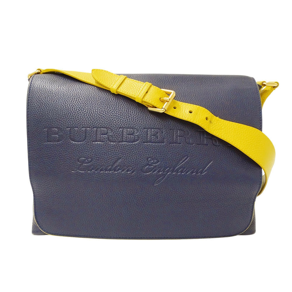 Burberry Navy Yellow Leather Shoulder Bag ( )