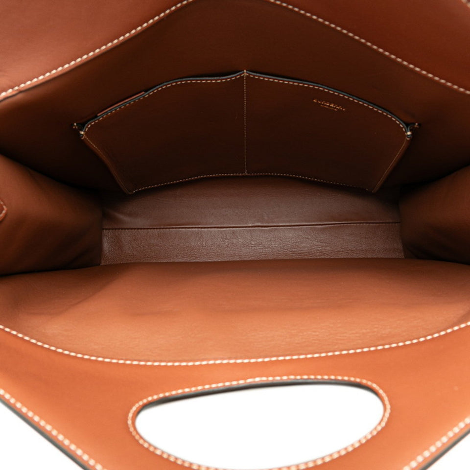 Burberry Brown Gray Leather Handbag Shoulder Bag ( )
