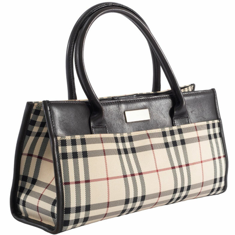 Burberry Beige Brown Canvas Leather Handbag ( )