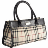 Burberry Beige Brown Canvas Leather Handbag ( )