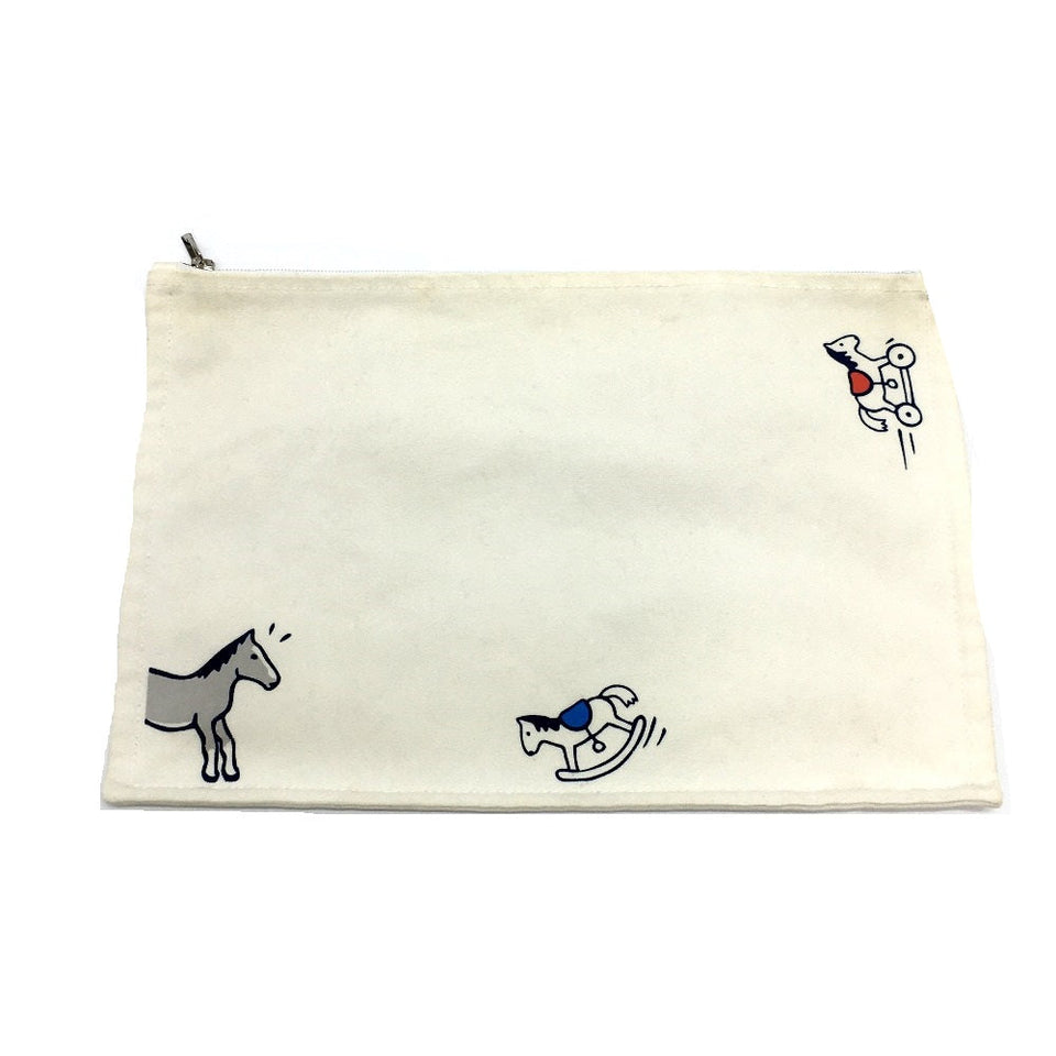Hermes Pouch cotton off white Horse Adada GM unisex(Unisex)