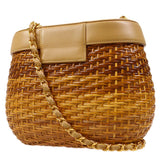 Chanel 1997-1999 Basket Chain Shoulder Bag Beige Rattan - Bags Junction