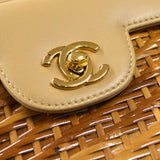 Chanel 1997-1999 Basket Chain Shoulder Bag Beige Rattan - Bags Junction