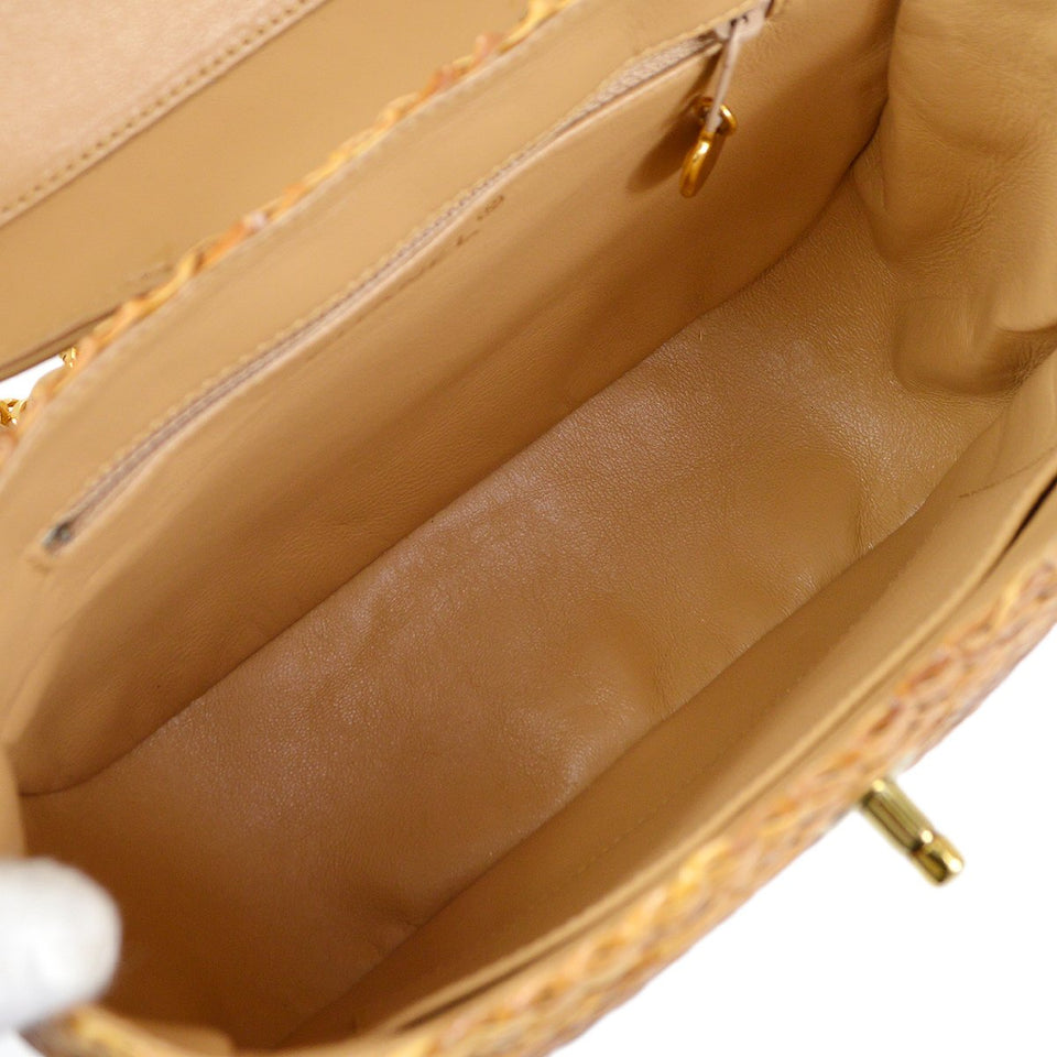 Chanel 1997-1999 Basket Chain Shoulder Bag Beige Rattan - Bags Junction