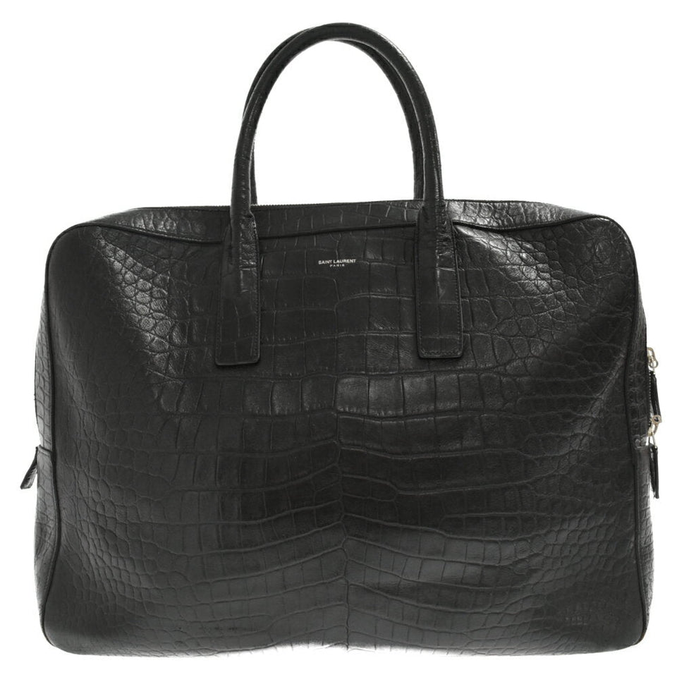 Saint Laurent- Paris Crocodile Embossed Leather Briefcase Black Bag