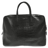 Saint Laurent- Paris Crocodile Embossed Leather Briefcase Black Bag