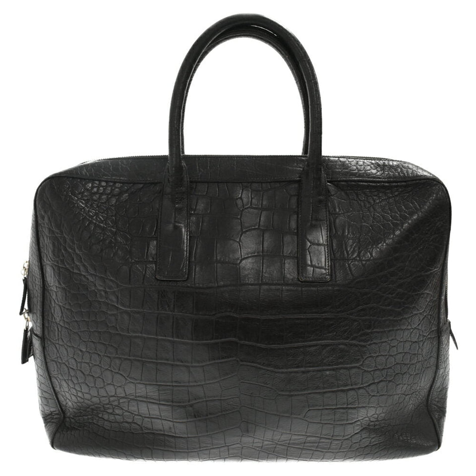 Saint Laurent- Paris Crocodile Embossed Leather Briefcase Black Bag