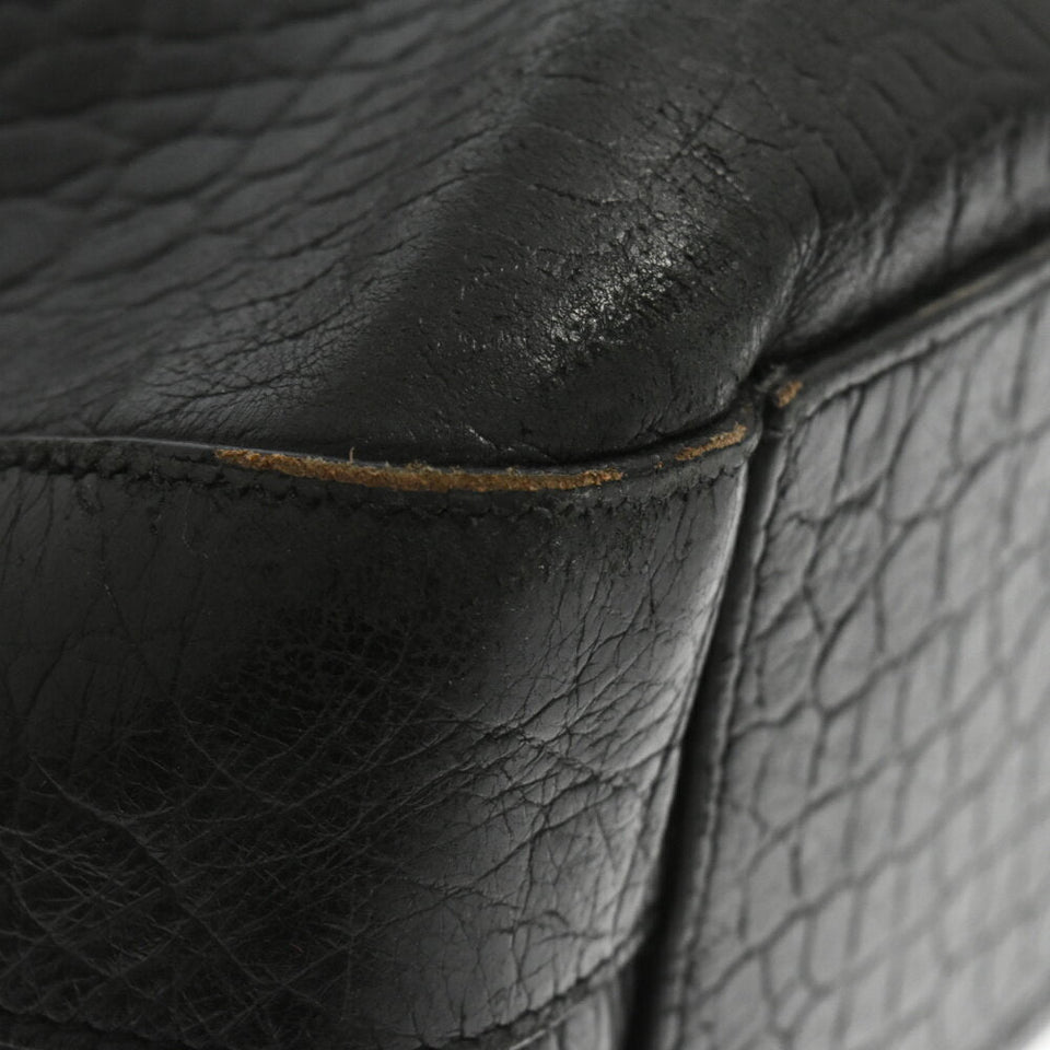 Saint Laurent- Paris Crocodile Embossed Leather Briefcase Black Bag