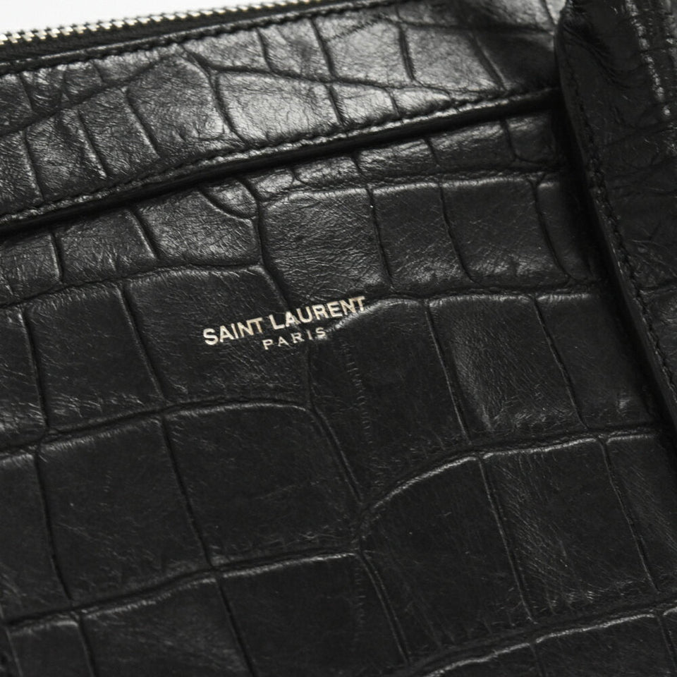 Saint Laurent- Paris Crocodile Embossed Leather Briefcase Black Bag