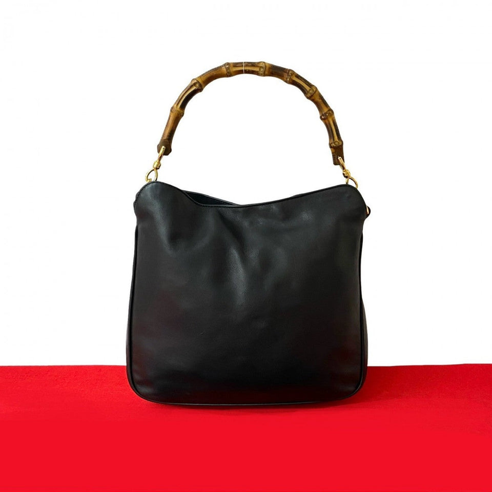 Gucci Handbag leather black Bamboo Women