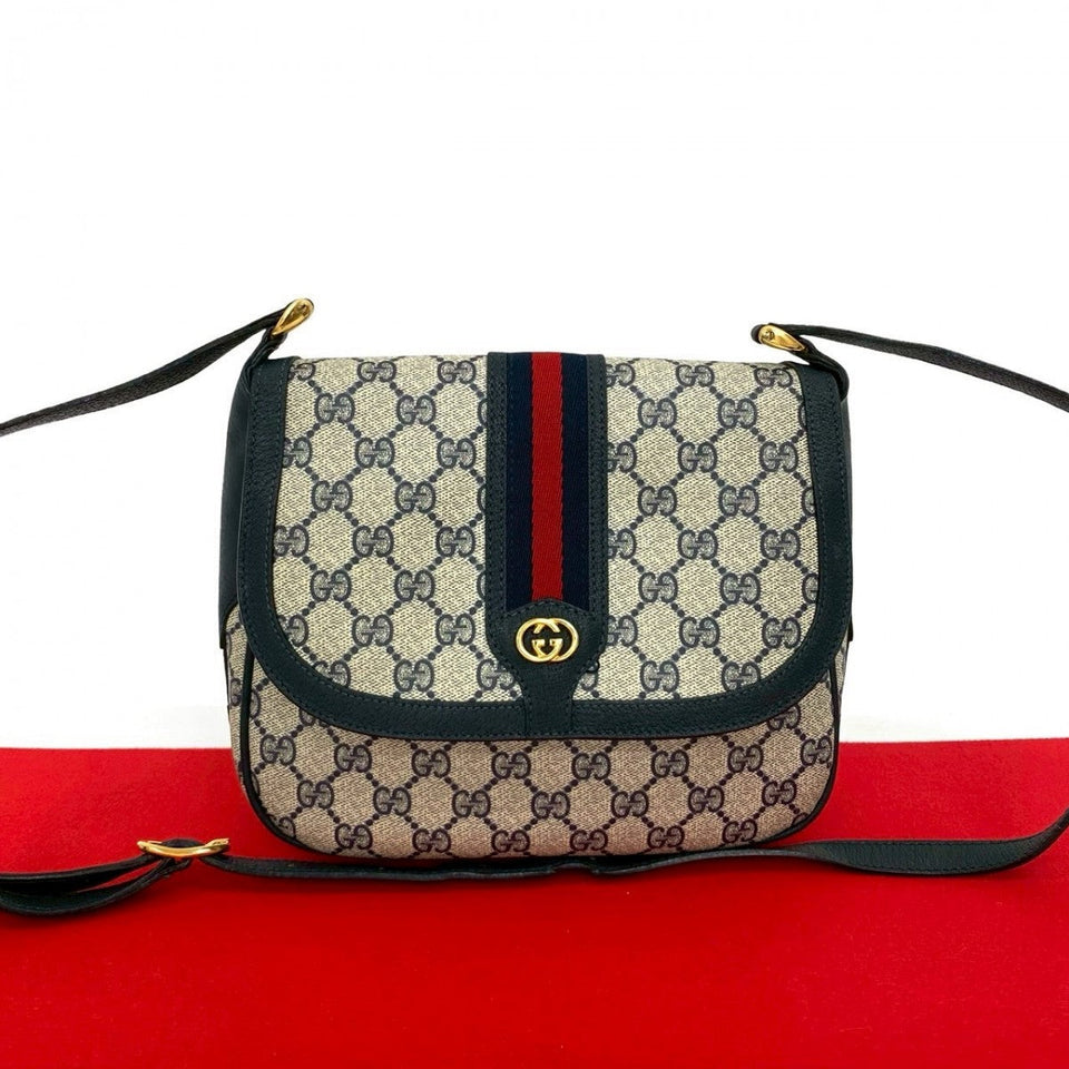 Gucci Shoulder Bag leather Navy Sherry line