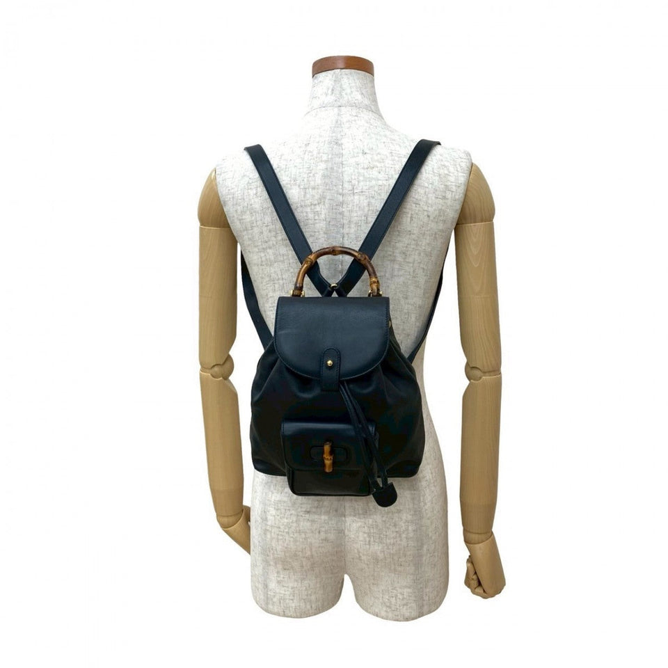 Gucci Backpack leather Navy Bamboo