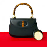 Gucci Handbag leather Navy Bamboo