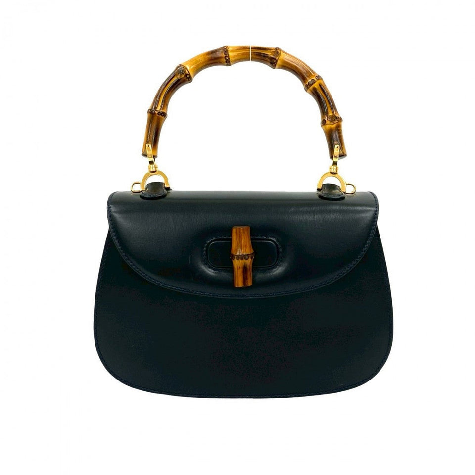 Gucci Handbag leather Navy Bamboo