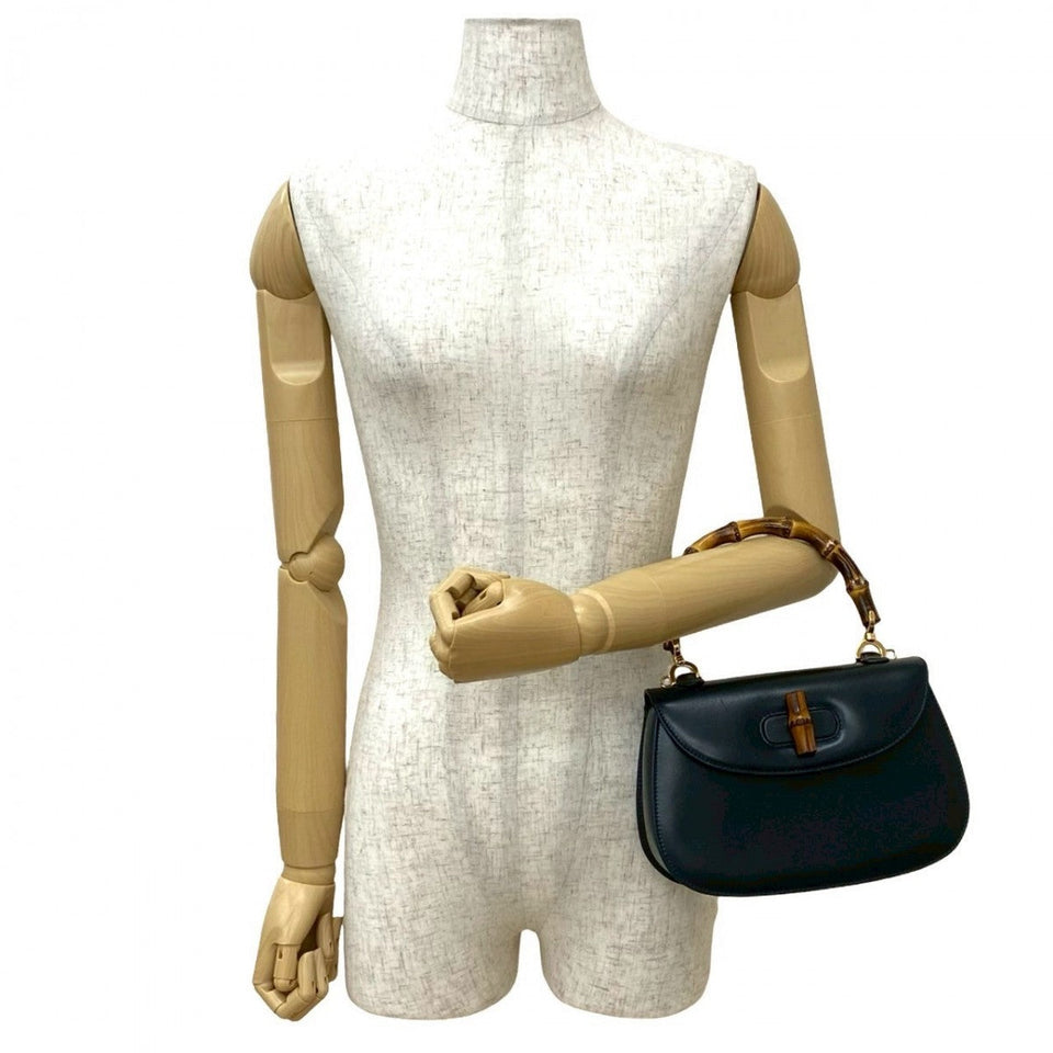 Gucci Handbag leather Navy Bamboo