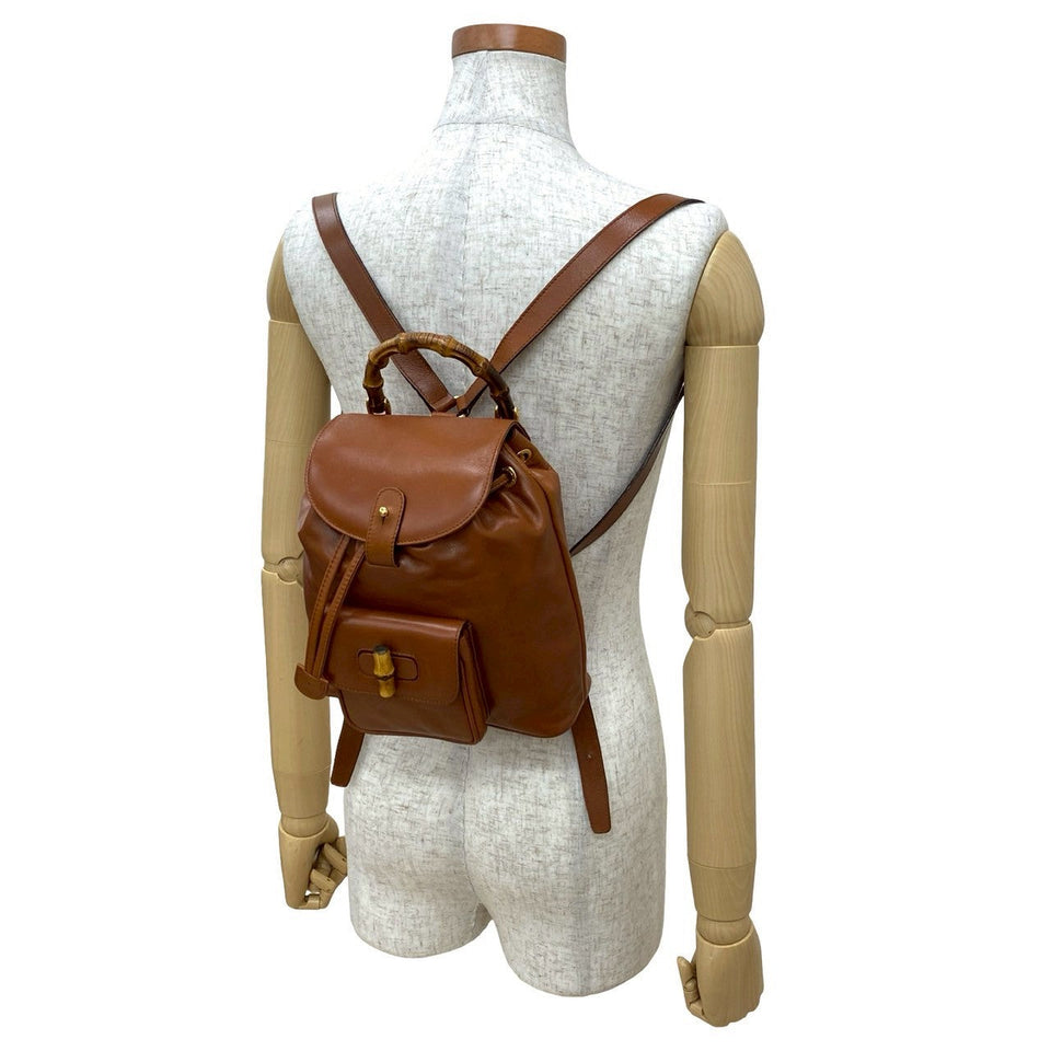 Gucci Backpack leather Brown Bamboo