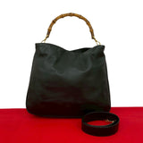 Gucci Shoulder Bag leather black Bamboo