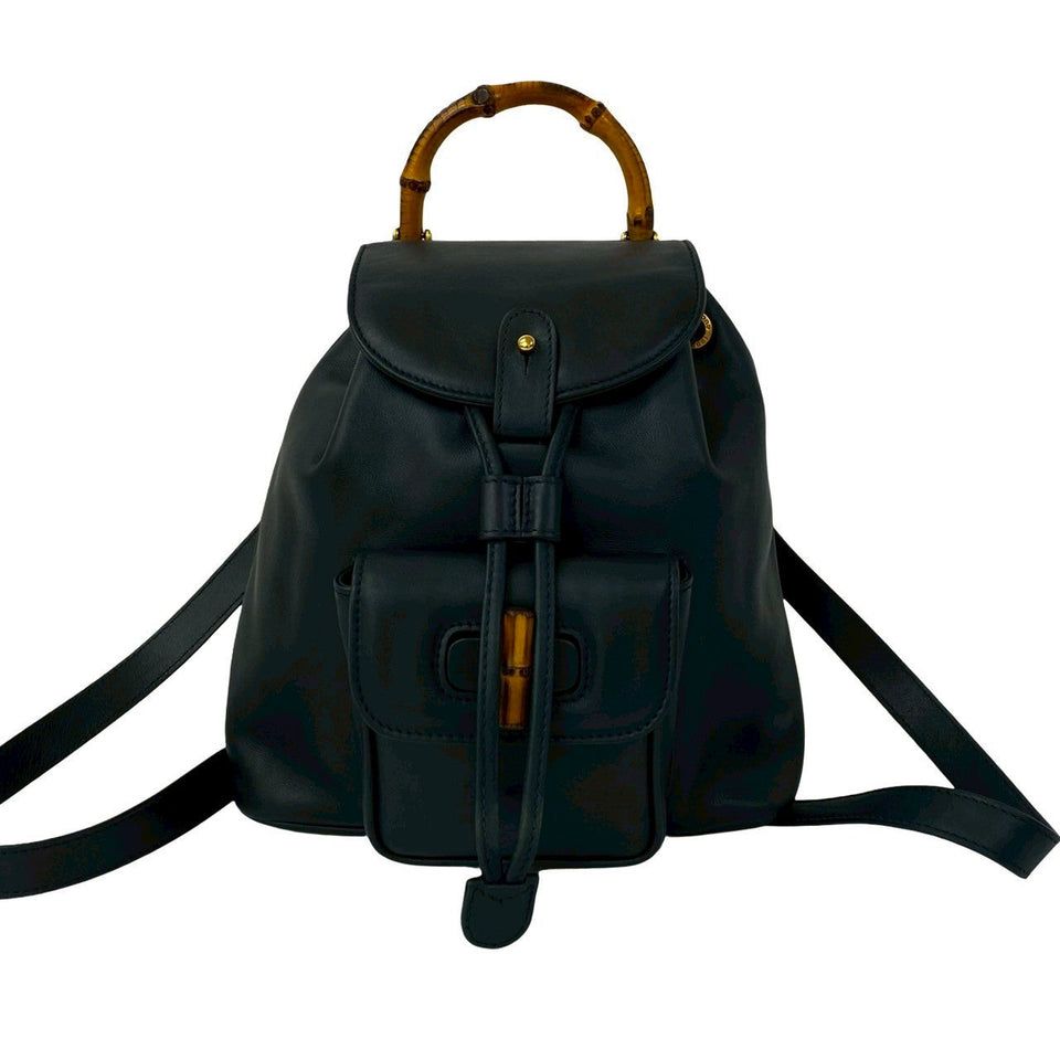 Gucci Backpack leather Navy Bamboo