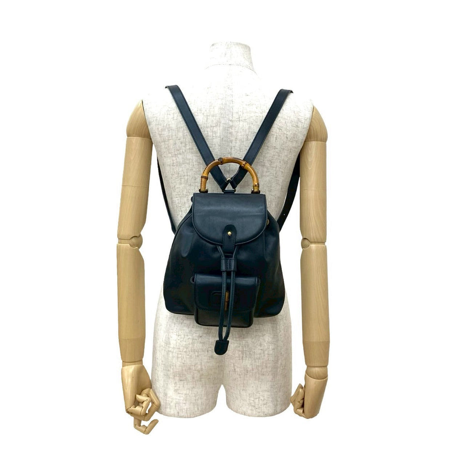 Gucci Backpack leather Navy Bamboo