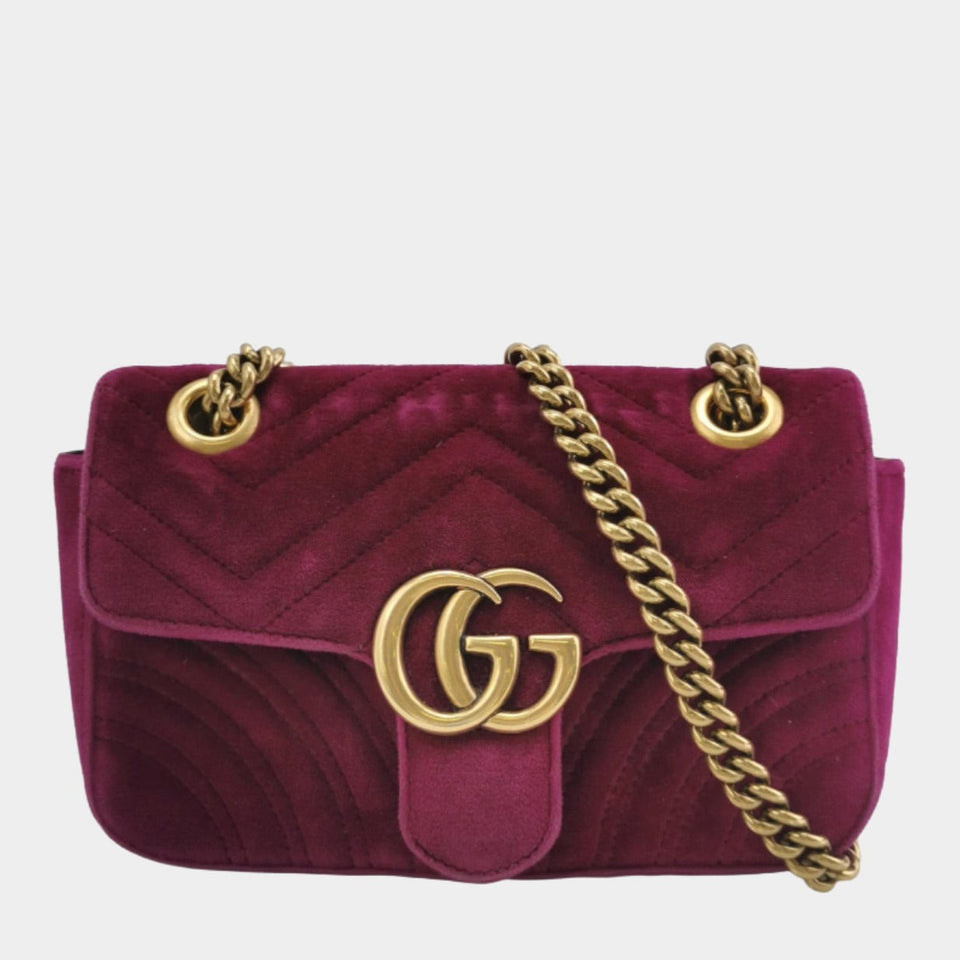Gucci Marmont Mini Flap Pink Velvet Handbag