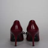 Prada Burgundy Patent Pointed Toe Bow Pumps 40