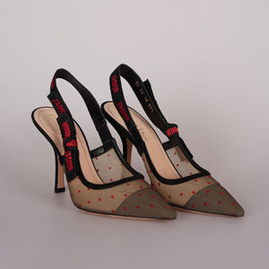 Christian Dior Mesh Plumetis Suede J'ADior Slingback 8cm Pumps 37.5 Beige/Black