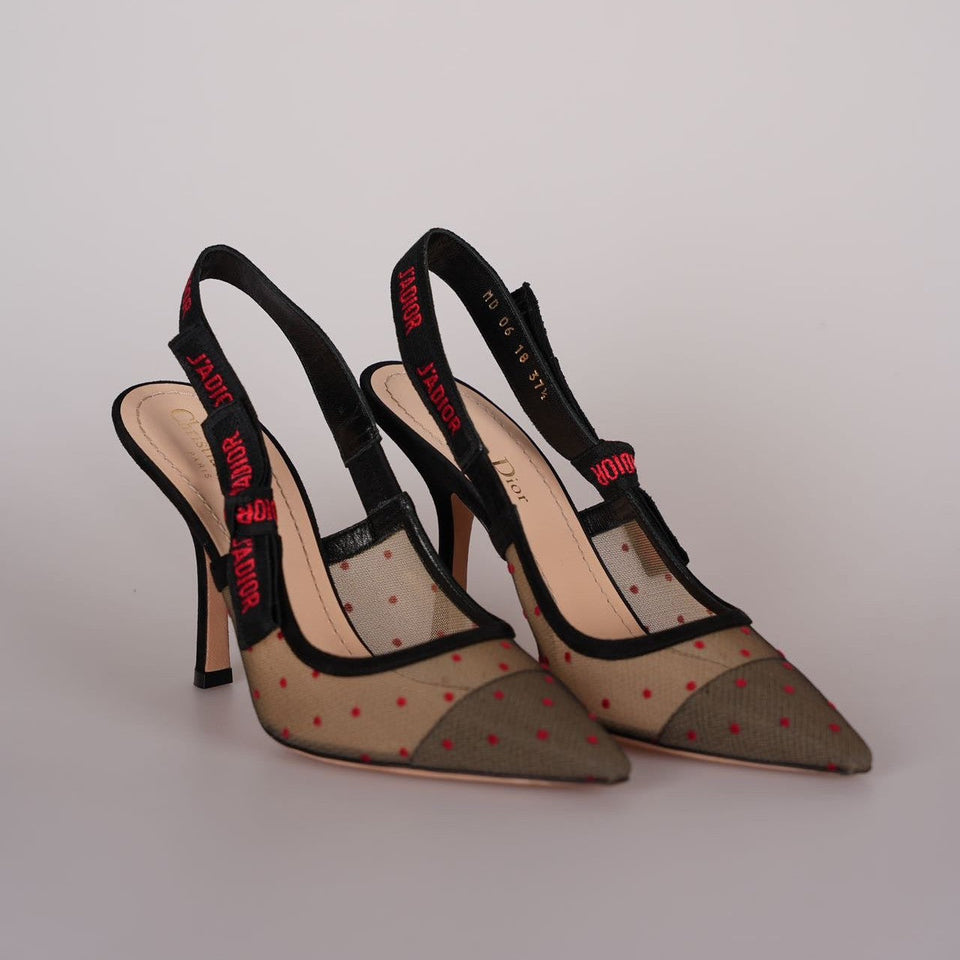 Christian Dior Mesh Plumetis Suede J'ADior Slingback 8cm Pumps 37.5 Beige/Black