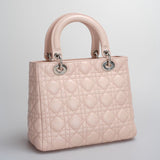 Christian Dior Pink Medium Lady Dior Bag in Cannage Lambskin Leather with Silver Hardware