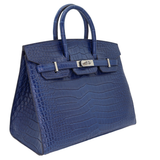 Hermes25cm Birkin Sellier Indigo Aizome Matte Porosus Crocodile Palladium Hardware
