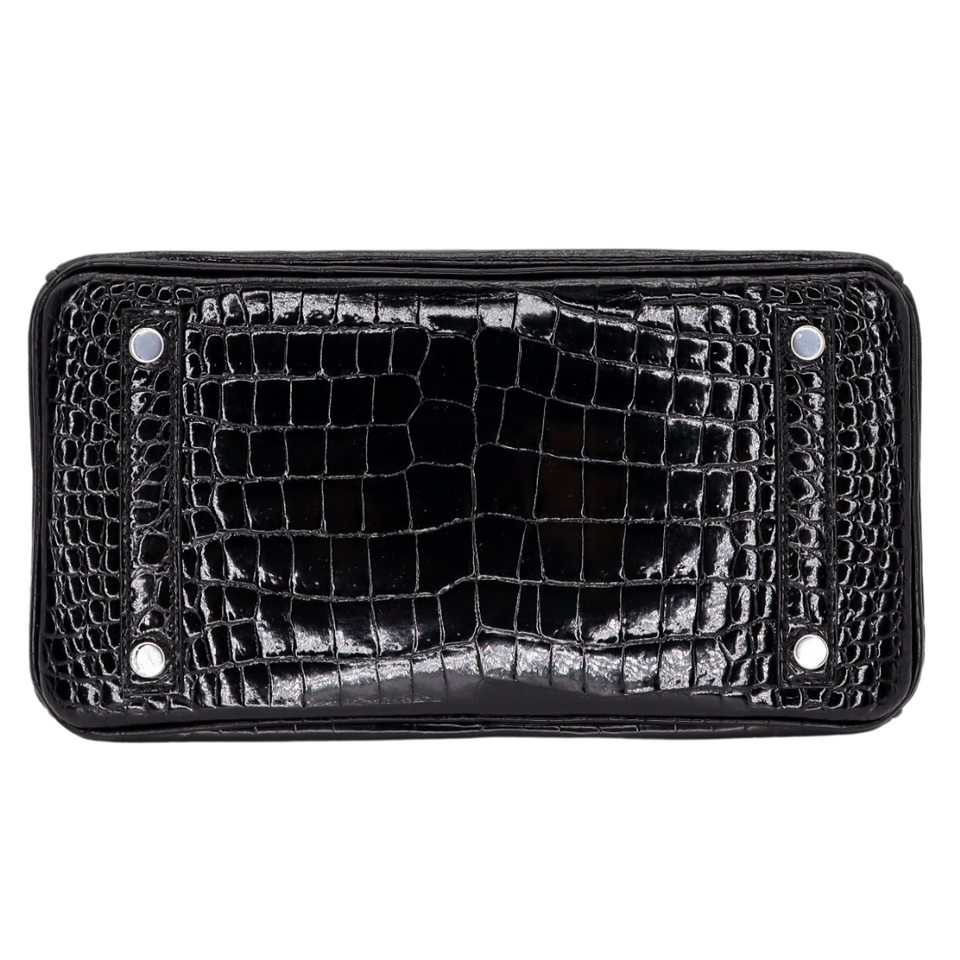 Hermes25cm Birkin Black Shiny Porosus Crocodile Palladium Hardware