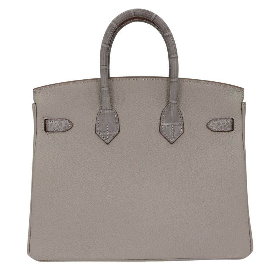 Hermes25cm Birkin Touch Gris Perle Togo/ Matte Alligator Gold Hardware