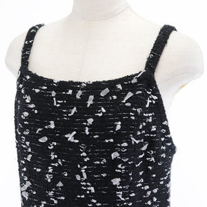 Chanel Tweed Tulle Dress Black White Size 42