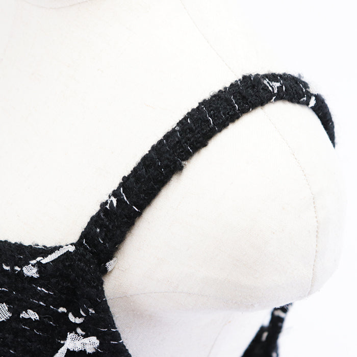 Chanel Tweed Tulle Dress Black White Size 42