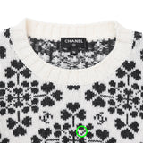 Chanel Cashmere Sweater, Heart Clover Pattern, Round Neck, Size 36