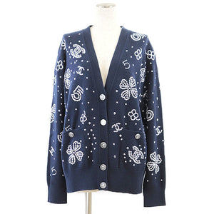 Chanel Knit igan P74636 Navy White