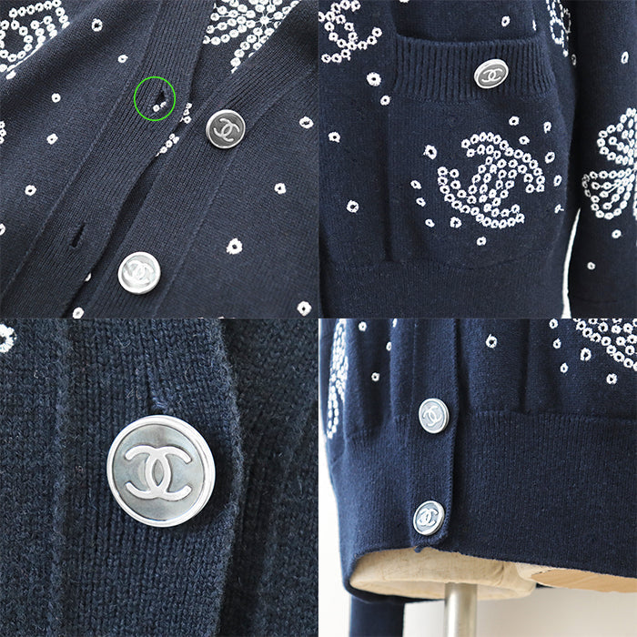 Chanel Knit igan P74636 Navy White