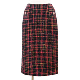 Chanel Tweed Skirt P73177, Crystal Button, Check Pattern, Black/Red/Mustard