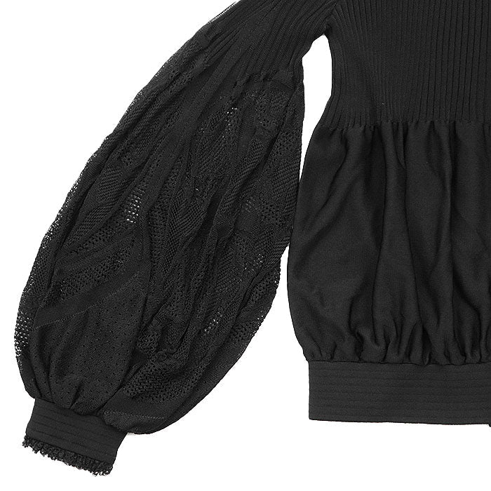Chanel P29729 Knit Lace Combination Stand Collar igan