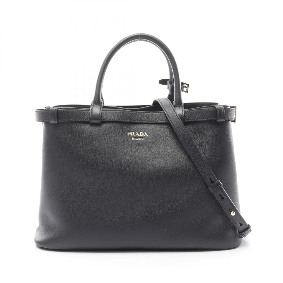 Prada Buckle Double Belt Leather Handbag