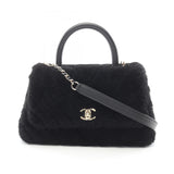 Chanel Coco Handle Flap Shevron V Stitch Fur Handbag